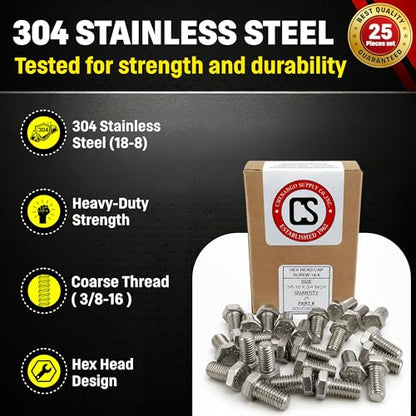 Chenango Supply 3/8-16 x 3/4" Stainless Steel Hex Head Bolts - size: 3/8-16 X 3/4"