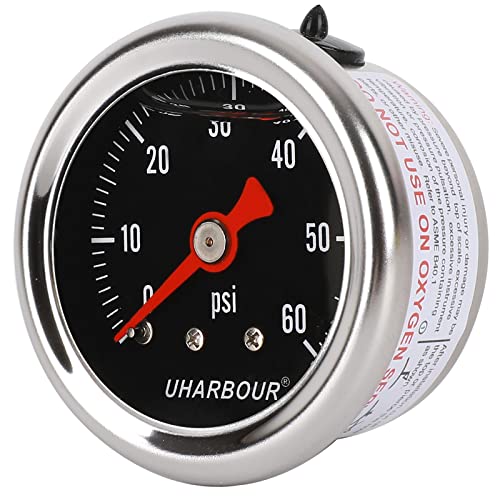 UHARBOUR Glycerin Pressure Gauge 0-60Psi, 1-1/2" Black Dial - size: 0-60PSI, style: Back Mount（black dial）