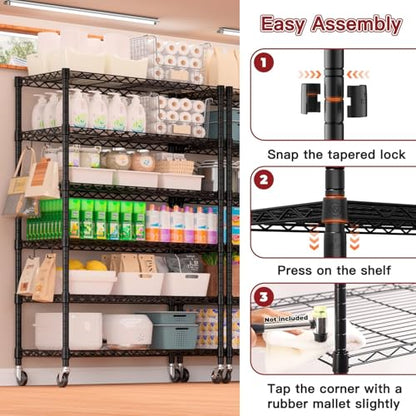 PrimeZone 6 Tier Wire Shelving with Wheels 79''H 1500lbs Storage Shelves - size: 36" W x 16" D x 79" H