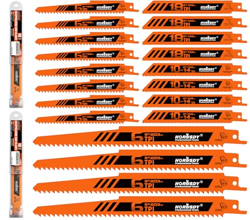 HORUSDY 20-Piece Reciprocating Saw Blades Set, 6 & 8 Inch Wood and Metal Cutting Blades with Storage Box, Multi-Size for Pruning, Wood, and Metal Cutting Tools - style: 20-Pc Multi-Size (Wood & Metal)