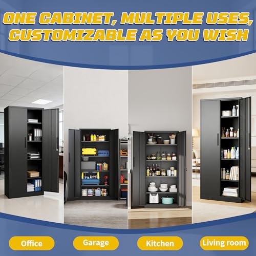 Metal Garage Storage Cabinet, 72" Steel Tool Cabinets with Lock - size: H72"