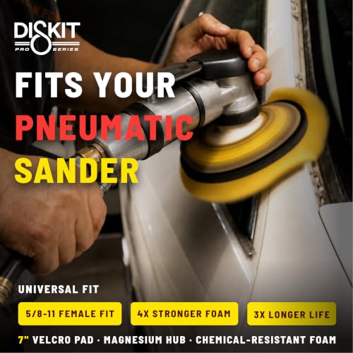 Pro Series 7 Inch Replacement Sanding Pads for Pneumatic/Air Sanders, 5/8"-11 Female, Water Feed, Hook, Firm Foam Backing Pad w/Magnesium Hub, 0 Holes, Flex Profile – Made in USA (PN 07539)
