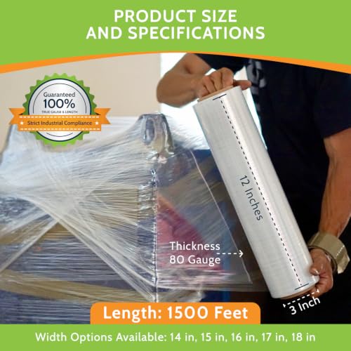 PSBM Stretch Wrap, 256 Rolls 12 Inch x 1500 Feet 80 Gauge Heavy Duty up to 800% Ultimate Stretch Clear Plastic Wrap Industrial Strength Shrink Film for Moving, Packing & Shipping - size: 256 Pack, style: 80 Gauge