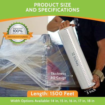 PSBM Stretch Wrap, 256 Rolls 12 Inch x 1500 Feet 80 Gauge Heavy Duty up to 800% Ultimate Stretch Clear Plastic Wrap Industrial Strength Shrink Film for Moving, Packing & Shipping - size: 256 Pack, style: 80 Gauge