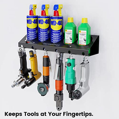 UNITEDPOWER Pneumatic Tool Holder Lockable/Aerosol Rack Combo, Wall Mounted Spray Can Bottle Holder, Air tool organizer, for Garage and Workspace, 5 Cans and 6 slots - style: Air Tool Holder-Lockable