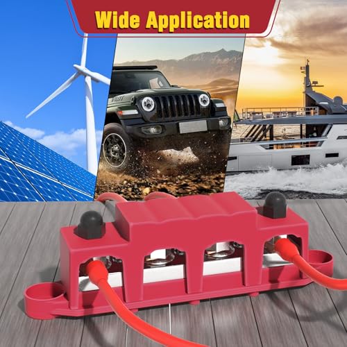 Mofeez 48V 400A Bus Bar 4 x 5/16” Post 3 x #8 Screw Terminal Power Distribution Block for Car Boat Marine (Red & Black) - size: 4 x 5/16"