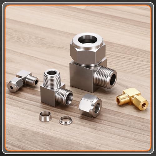 90°Elbow 3/8" OD Compression x 1/4" NPT Male Union Connector - size: 3/8"OD Compression x 1/4" NPT Male