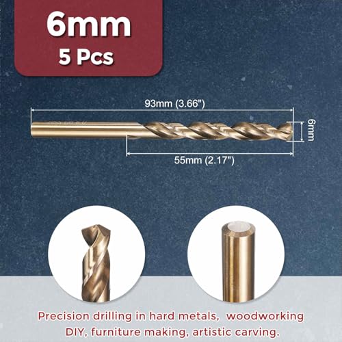 5pcs Drill Bit 6mm Diameter M35 5% Cobalt HSS for Metal - size: 6mm