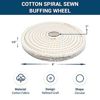 Benchmark Abrasives 6" Cotton Spiral Buffing Polishing Wheel for Bench Grinder with 1/4" Mandrel, for Polishing Finishing Smoothing on Aluminum, Stainless Steel (Cotton Spiral)