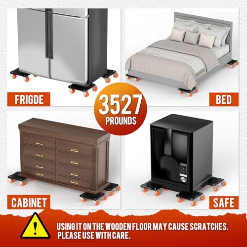 Furniture Movers with 10 Wheels – Upgraded Dual Wheel Design, Carbon Steel Panel Heavy Duty Dolly with Lifter, Max Load 3527 LBS, More Stable & Smoother Moves