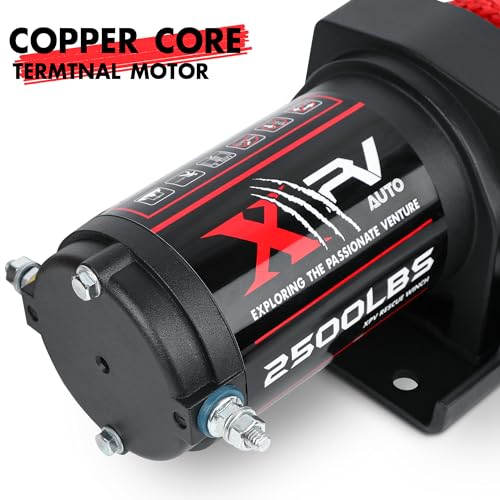 XPV AUTO 2500lbs Synthetic Winch with Remote Control & Mounting Plate ATV UTV Towing Trailer Winch Off-Road - color: Black, size: 2500lb. synthetic with rmote