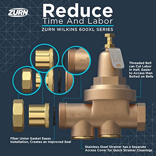 Zurn Wilkins 114-600XLHR 1-1/4" 600XL Pressure Reducing Valve with spring range from 10 PSI to 125 PSI, factory set at 50 PSI - size: 1.25 Inch