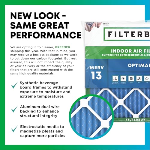 Filterbuy 10x25x2 Air Filter MERV 13 Smoke & Allergy Defense (4-Pack) - size: 10x25x2