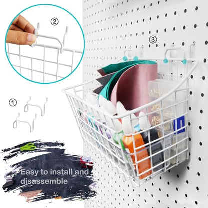 Pegboard Baskets With Hooks, 3 Pack Peg Board Wall Organizer Set (White) - color: White