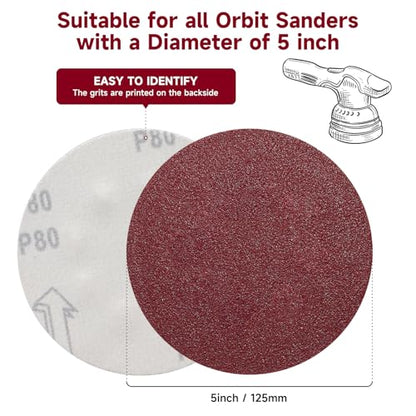 100PCS 5 Inch Sanding Discs 60 Grit Sandpaper for Orbital Sander - style: Aluminum oxide-No Hole