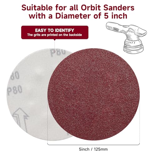 100PCS 5 Inch Sanding Discs 60 Grit Sandpaper for Orbital Sander - style: Aluminum oxide-No Hole