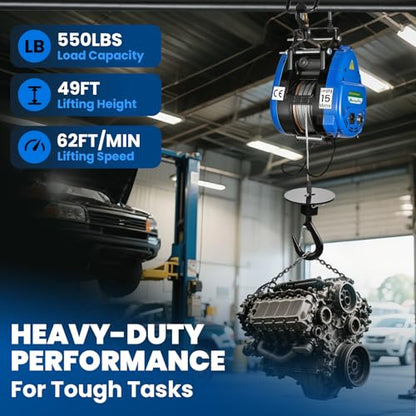 Mxmoonant 2 in 1 Fast Electric Hoist, 49ft Lifting Height, Pendant & Remote