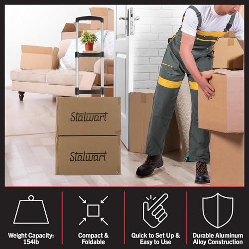 Folding Hand Truck - Dolly Cart with 154lb Capacity - Lightweight and Compact Aluminum Folding Cart with Telescoping Handle for Moving by Stalwart - size: 154lb Capacity