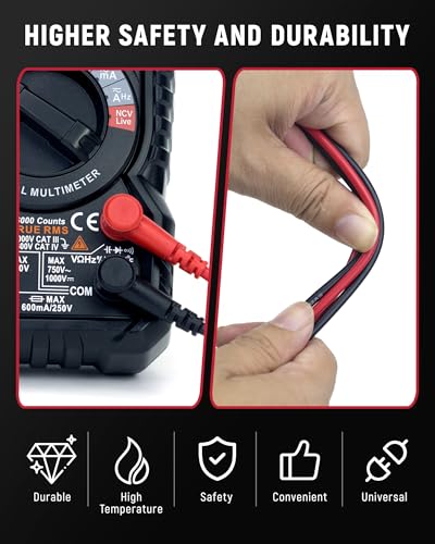 KAIWEETS HT208D Inrush Clamp Meter 1000A True RMS AC/DC Current Amp Meter and KAIWEETS KET20 Silicone Multimeter Test Leads with Gold-Plated Probes