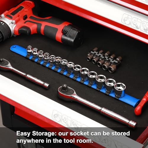 CASOMAN 14 Piece 3/8" Drive 6 Point Stubby Socket Set, Metric, Mirror Chrome Finish, 6,7,8,9,10,11,12,13,14,15,16,17,18,19mm - size: 3/8"Dr., Nano, 6.0 to 19.0mm