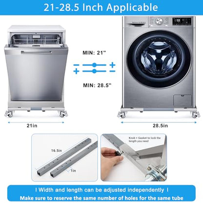 Nefish Upgraded Stainless Steel Appliance Dolly with Wheels 21-28 Inch Washing Machine Roller Heavy Duty 1000 Lbs Furniture Cart with Wheel Flat Dollies for Washer and Dyer, Fridge, Cabinet, Boxes - color: Silver