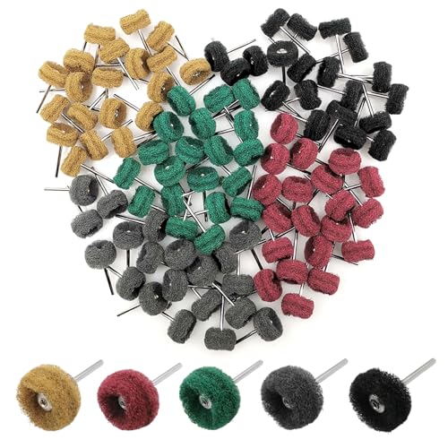 Abrasive Polishing Wheels 100 Pack, Durable 1 Inch Buffing Wheels, Metal Polishing and Deburring Kit for Rotary Tools