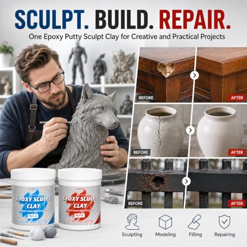 1 lb White Epoxy Putty Sculpt Clay, 2 Part Self Hardening Modeling Clay - size: 1 Pound
