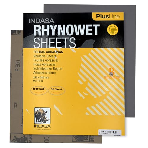 Indasa 50 PCS 9x11” Wet & Dry Sandpaper Sheets,1500 GRIT, Clog-Resistant Abrasive for Wood, Metal, Auto, Paint & Clear Coat Finishing, Sand Paper, Plusline Silicon Carbide, Plusline - size: 1500 GRIT 9"x11" Silicon Carbide