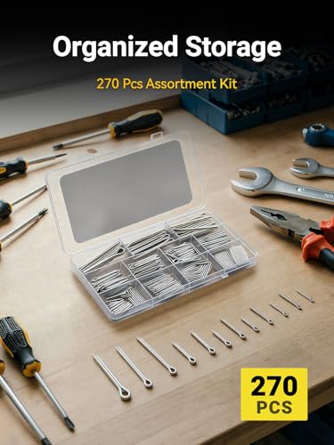 270 Pcs Cotter Pins Assortment Kit, 304 Stainless Steel Cotter Pin