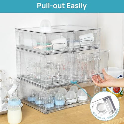 Vtopmart Clear Stackable Storage Drawers, 5 Pack Multi-Size Organizer Set - style: 1 Wide+2 Medium+2 Small