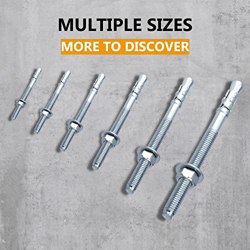 Party Animals 3/8 x 3-3/4 Inch Wedge Anchor, 10 PCs Zinc-Plated Industrial Anchor Bolts for Cement, Concrete