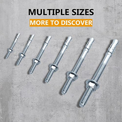 Party Animals 3/8 x 3-3/4 Inch Wedge Anchor, 10 PCs Zinc-Plated Industrial Anchor Bolts for Cement, Concrete