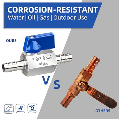 1/4 Inch Barb Ball Valve, Mini 304 Stainless Steel Inline Shut Off Valve for Fuel/Water/Air/Gas Lines, Heavy Duty Hose Barb Fitting with 2 Hose Clamps, 1-Pack - size: 1/4 inch