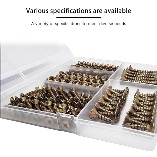 Wood Screws Assortment Kit, 175Pcs, #6#8#10 Self Tapping Screws, Yellow Zinc Plated, Flat Head Phillips Screws Set, Assorted Screws, Screw Assortment, Length 1/2, 3/4, 1, 1-1/2 Inch, Gold - size: #6#8#10 Screws Kit (1/2"-1-1/2")