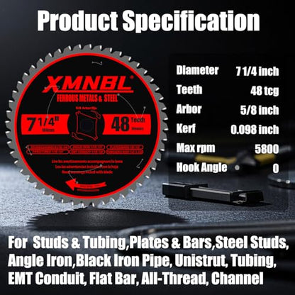 7 1/4 Inch Metal Cutting Saw Blade,Replace for Diablo D0748CF 7 1/4 Inch Metal and Stainless Steel Cutting Saw Blade,Compatible with 7-1/4 Inch Circular Saw,Cermet Carbide,5/8" Arbor,5X Longer Life - size: 7 1/4 Inch 48T Metal Chop Saw Blade