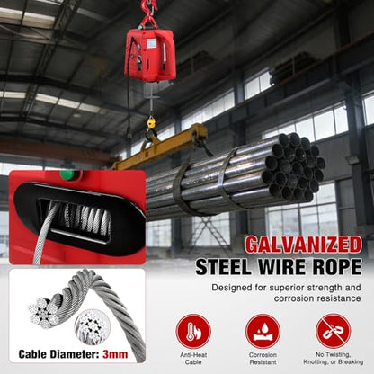 Nilight 3-in-1 Electric Hoist Winch, 660LBS 1500W Portable Power Winch Crane with Manual Wired Wireless Remote Control, 110V Electric Winch 33FT/Min Speed 39FT Height for Garage Warehouse Factory, Red - size: 660LBS Red
