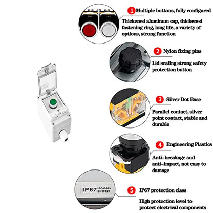Green Start Push Button Station Box 22mm IP65 Cover for Industrial Control - color: Green instantaneous switch box