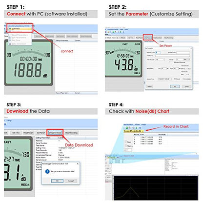 Decibel Meter Sound Level Meter Data Logger with CD Software Audio Decibel Noise Measure Tester 30 – 130 dB Audio Noise Measuring Range with Backlit LCD Display, Data Record Function