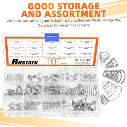 148Pcs 15 Sizes Stainless Steel Conical Spring Compression Springs Assortment Set Cone Compression Spring Tower Pressure Spring Taper Spring - size: 15 assorted sizes