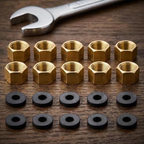 10 Pcs 3/8 Inch NPT Brass Pipe Caps with Rubber Washers, Female Pipe Plugs