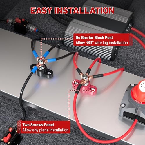 RED WOLF 12V 150A Power Distribution Block 5/16" Single Stud Busbar M8 Terminal Bus Bar 12 Volt DC Battery Junction Post for Auto Boat Marine Solar System Positive and Negative (2PC) - size: Single M8 Stud