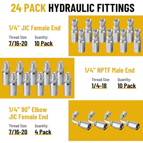 100FT 1/4" Hydraulic Hose with 24PCS Hydraulic Hose Fittings - size: 1/4" Hydraulic Hose - 100FT