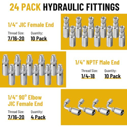 100FT 1/4" Hydraulic Hose with 24PCS Hydraulic Hose Fittings - size: 1/4" Hydraulic Hose - 100FT