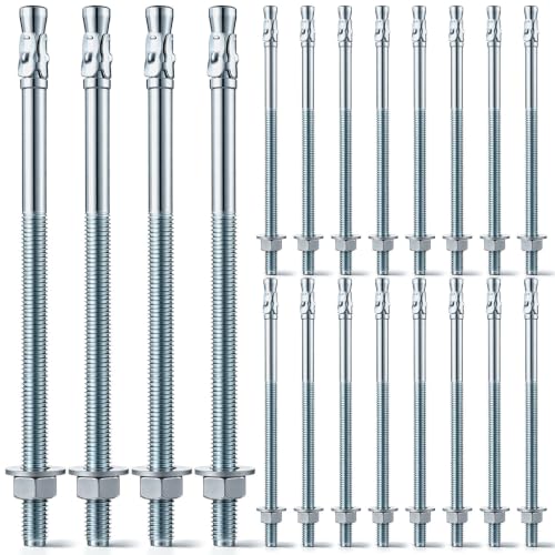 Moxweyeni 20 Pcs 1/2" x 10" Zinc Plated Wedge Anchors for Concrete - size: 1/2" X 10"