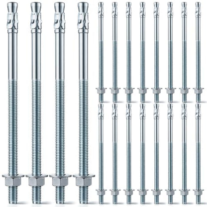 Moxweyeni 20 Pcs 1/2" x 10" Zinc Plated Wedge Anchors for Concrete - size: 1/2" X 10"