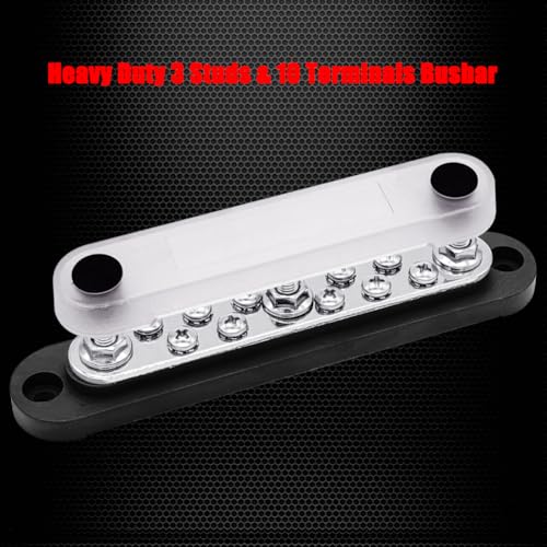 Ampper 3 x M6 Post Power Distribution Block BusBar 10 M4 Screws, 5.9" Black - color: Black, size: 3M6+10M4