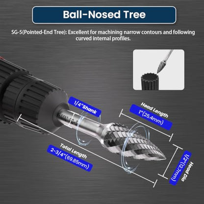 LU&MN SG-5 Tungsten Carbide Burr, 1/2" Head, 1/4" Shank, 1 PCS - style: SG-5