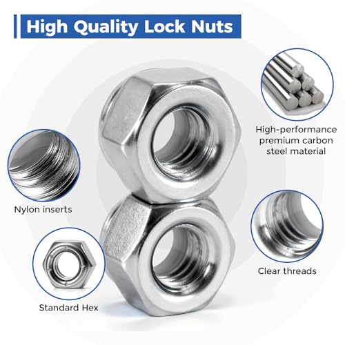 1/4"-20 Lock Nuts, 100-Pack, Premium Carbon Steel