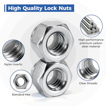 1/4"-20 Lock Nuts, 100-Pack, Premium Carbon Steel