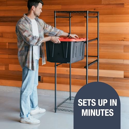 CleverMade 27 Gallon Tote Storage Rack, 5-Bin Steel Tower, 250 lb, Black - size: Single